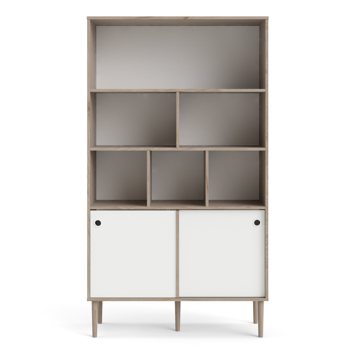 Read more about Tall white and oak bookcase with sliding doors rome